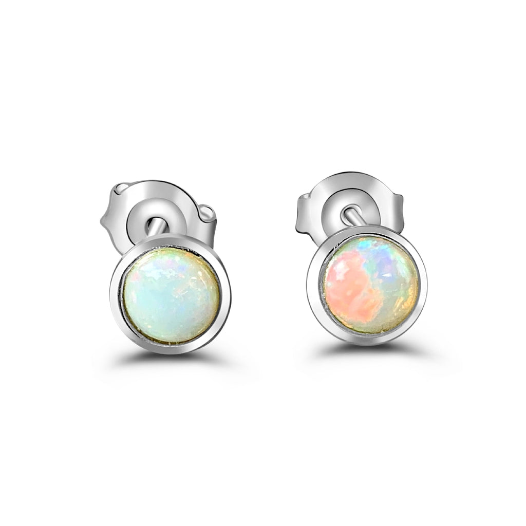 Sterling Silver pair of bezel set 5mm White Opals - Masterpiece Jewellery Opal & Gems Sydney Australia | Online Shop