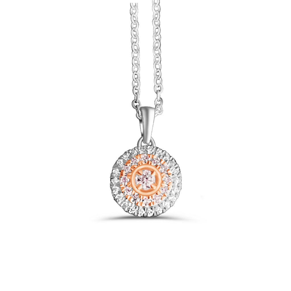18kt White and Rose Gold Round Pink and White Diamond cluster necklace - Masterpiece Jewellery Opal & Gems Sydney Australia | Online Shop