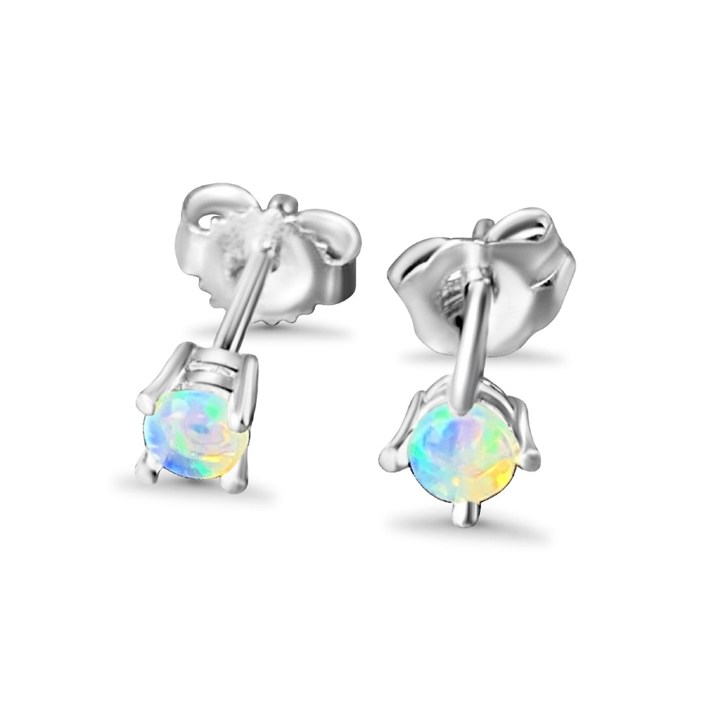 Sterling Silver 3mm 4 claw Crystal Opal studs - Masterpiece Jewellery Opal & Gems Sydney Australia | Online Shop