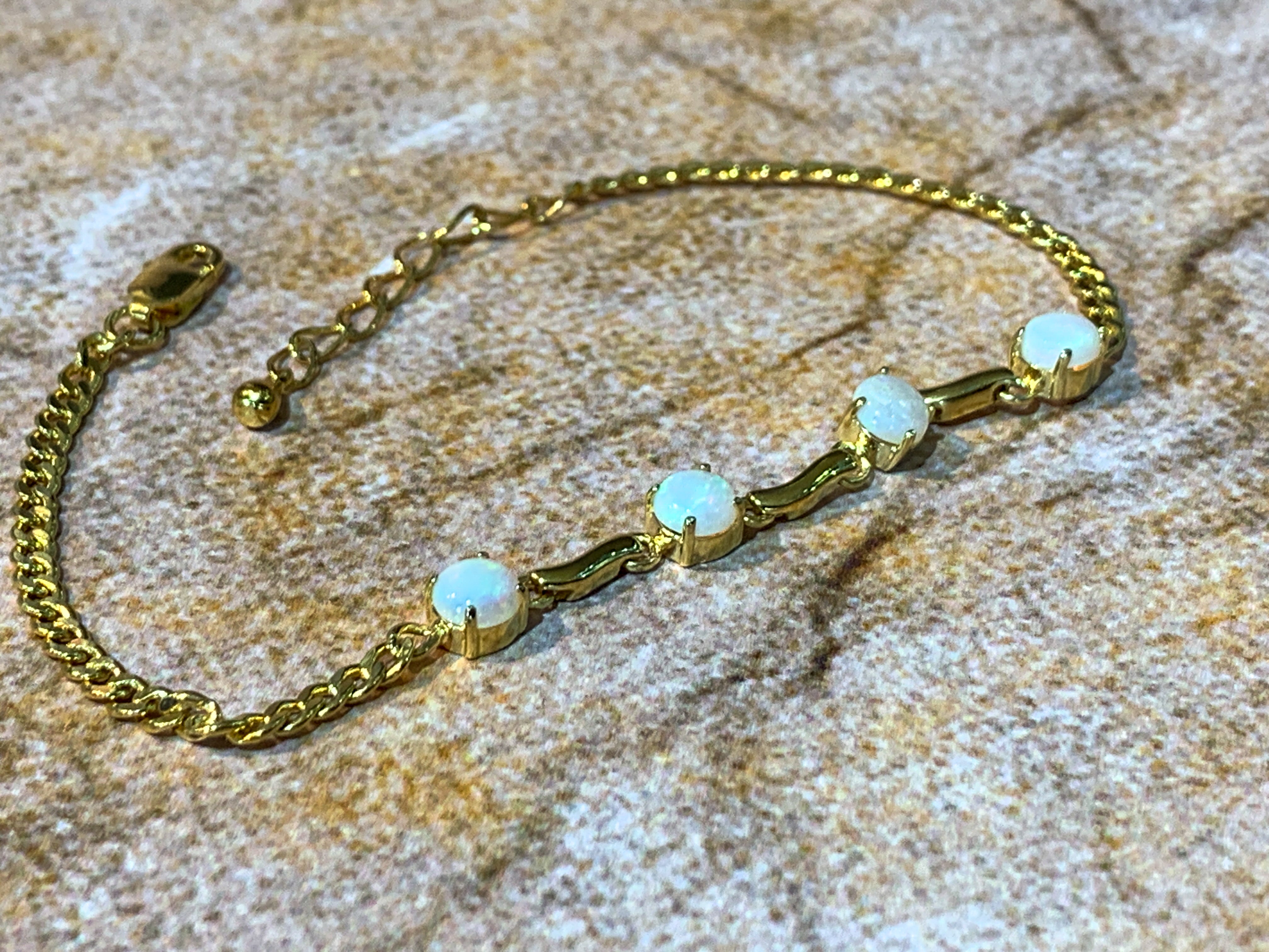 Gold plated Silver 5mm White Opal round bracelet - Masterpiece Jewellery Opal & Gems Sydney Australia | Online Shop