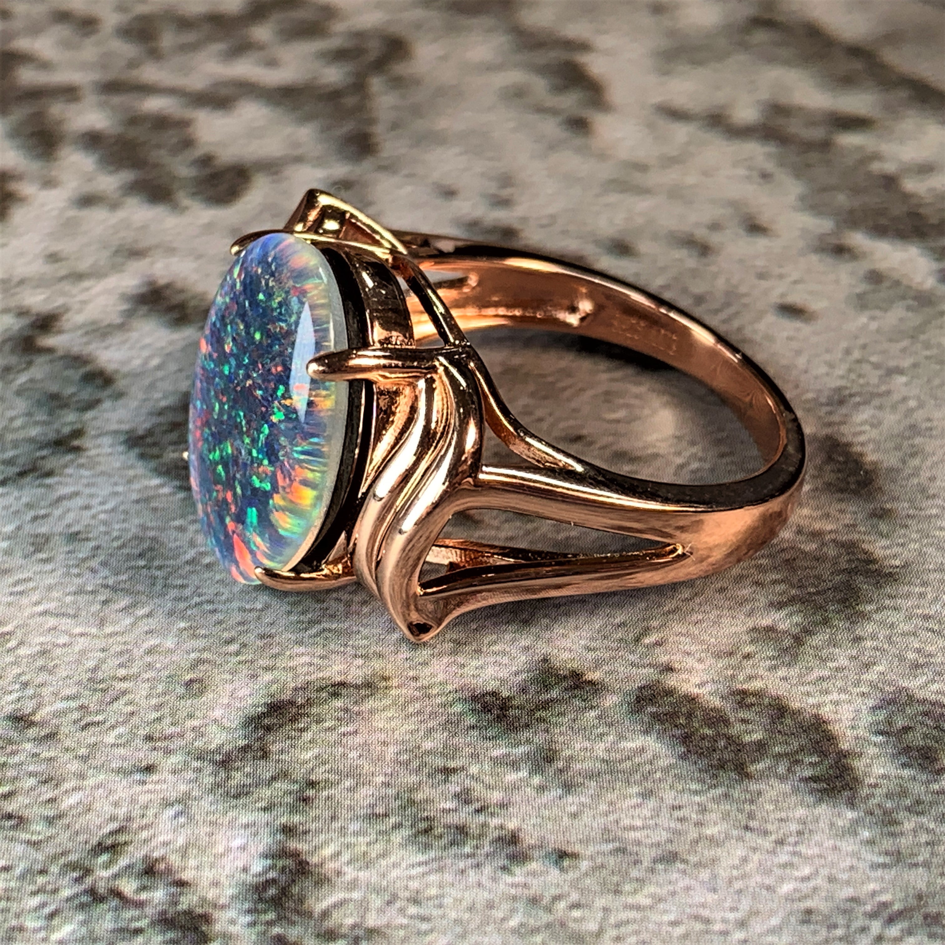 Rose Gold Plated Sterling Silver 16x12mm Opal triplet ring - Masterpiece Jewellery Opal & Gems Sydney Australia | Online Shop