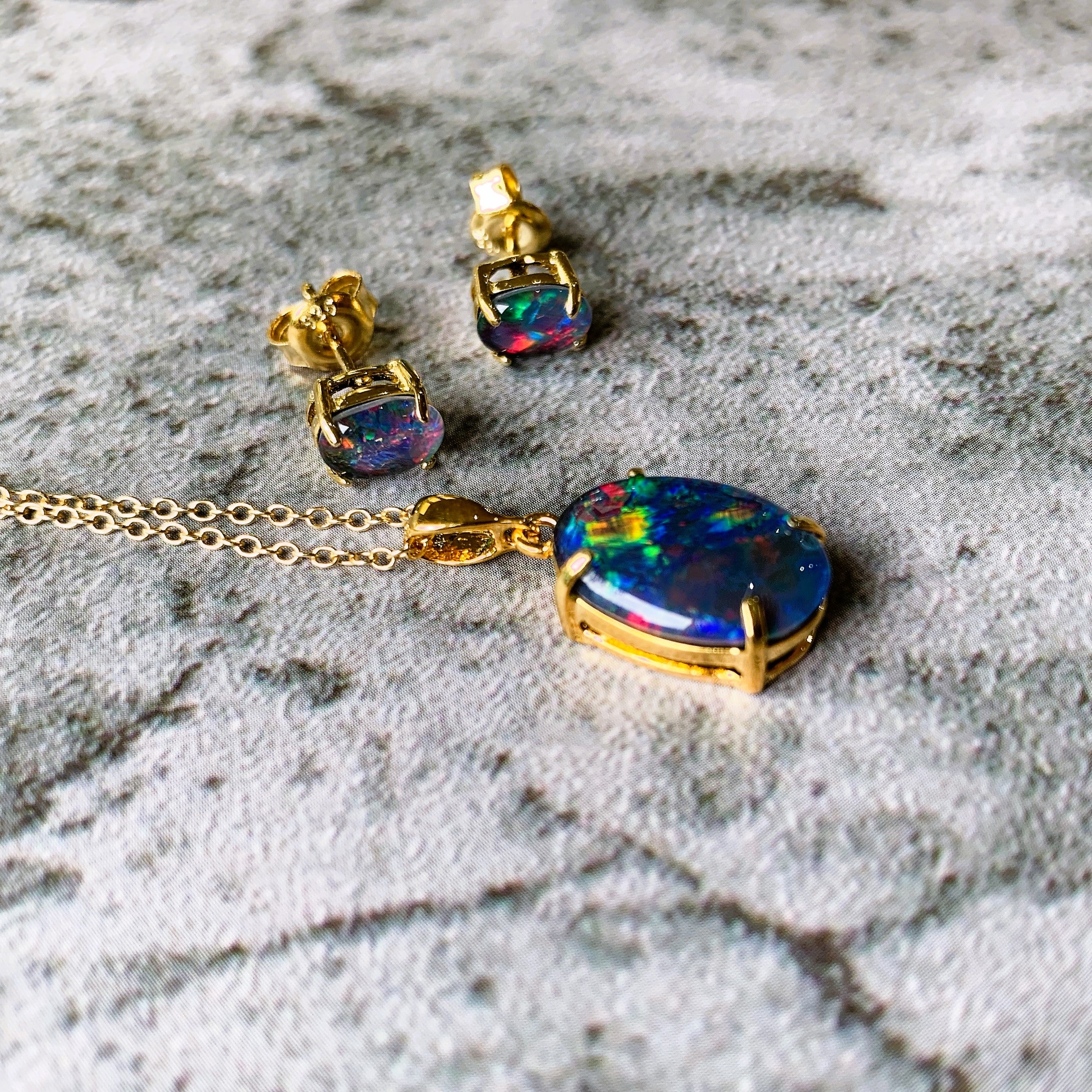 Gold Plate Silver Oval pendant and earring stud set - Masterpiece Jewellery Opal & Gems Sydney Australia | Online Shop