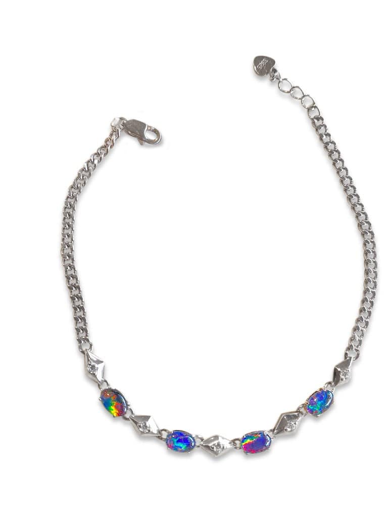 Sterling Silver Opal triplet and crystal bracelet - Masterpiece Jewellery Opal & Gems Sydney Australia | Online Shop