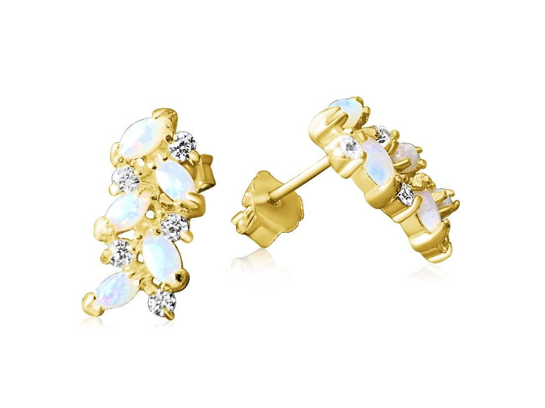 Gold plated Sterling Silver White Opal studs - Masterpiece Jewellery Opal & Gems Sydney Australia | Online Shop