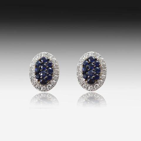 18kt White Gold Blue Sapphire and Diamond cluster studs - Masterpiece Jewellery Opal & Gems Sydney Australia | Online Shop
