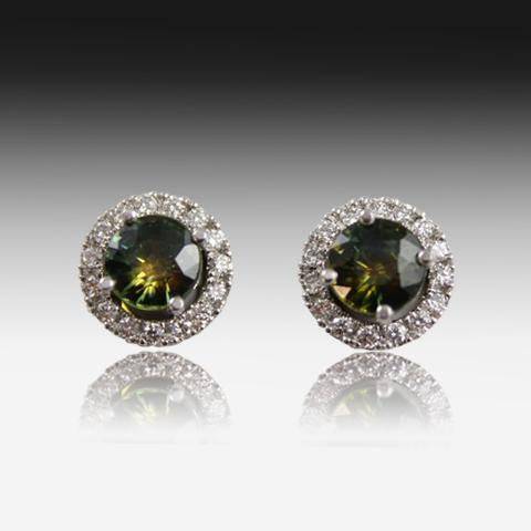 18KT WHITE GOLD PARTI SAPPHIRE AND DIAMOND EARRINGS - Masterpiece Jewellery Opal & Gems Sydney Australia | Online Shop