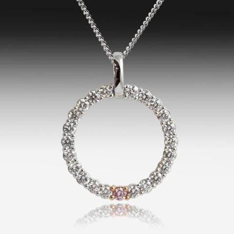 18kt White Gold Circle Pink and White Diamond pendant - Masterpiece Jewellery Opal & Gems Sydney Australia | Online Shop