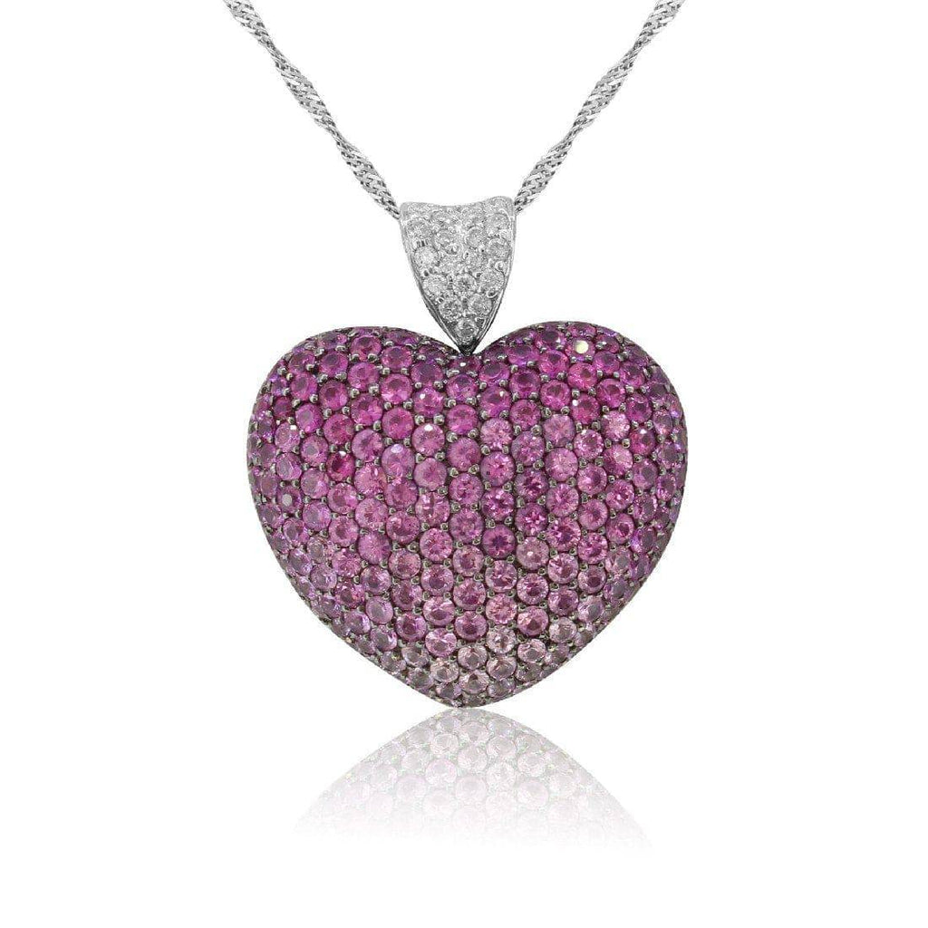 18kt White Gold Heart shape Pink Sapphire and diamond pendant - Masterpiece Jewellery Opal & Gems Sydney Australia | Online Shop