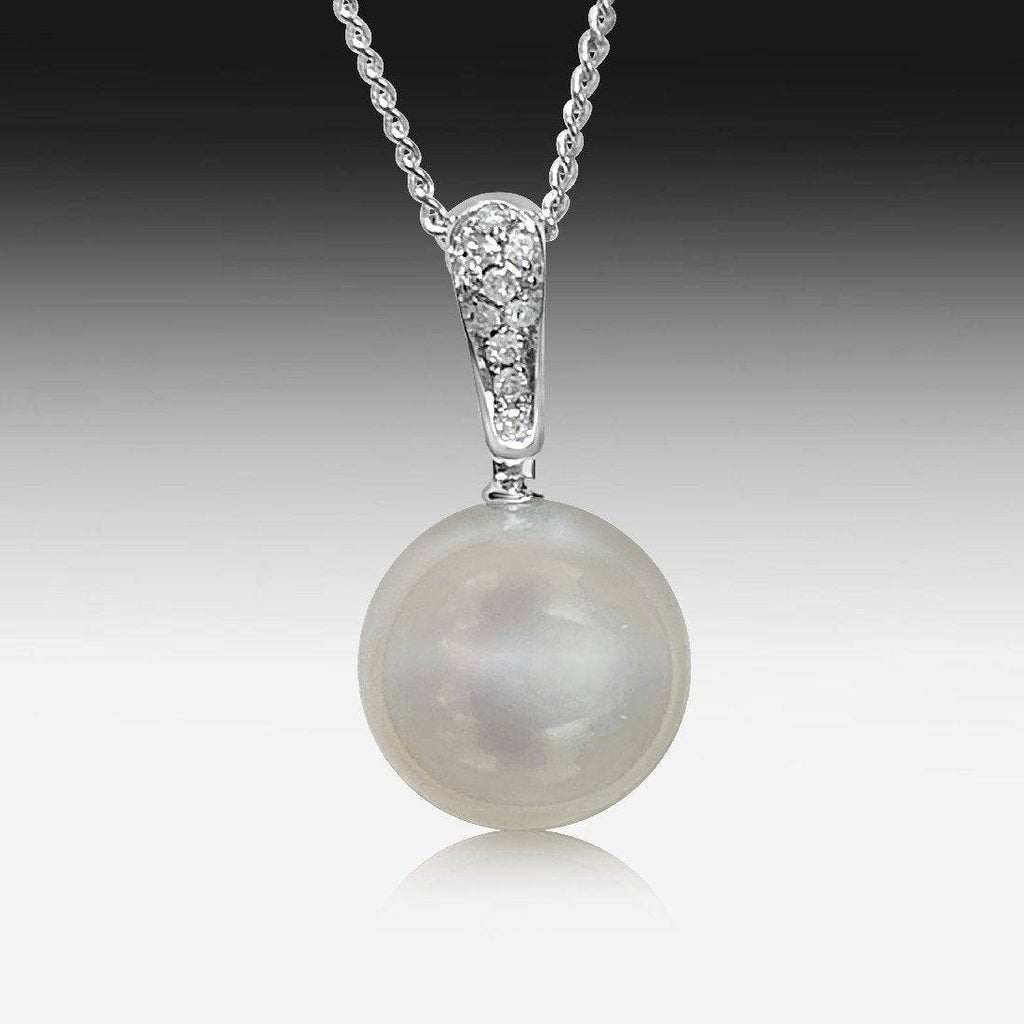 18kt White Gold Pearl pendant with Pink Diamonds - Masterpiece Jewellery Opal & Gems Sydney Australia | Online Shop