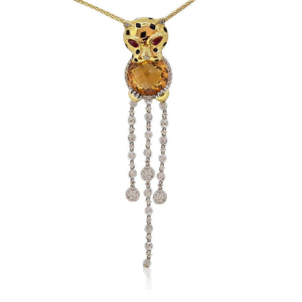 18kt Yellow Gold Citrine Diamond Ruby Leopard pendant - Masterpiece Jewellery Opal & Gems Sydney Australia | Online Shop