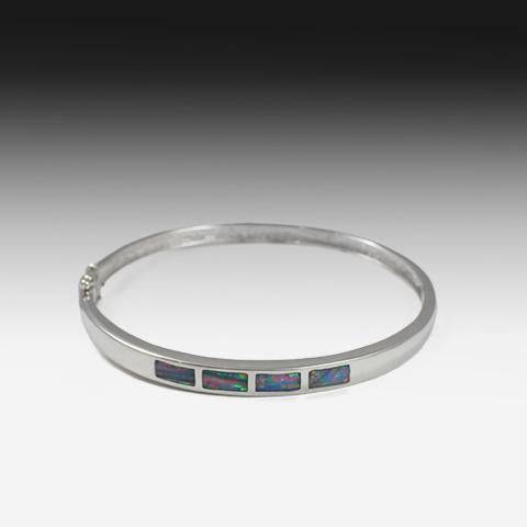 Silver Opal Inlay bangle - Masterpiece Jewellery Opal & Gems Sydney Australia | Online Shop