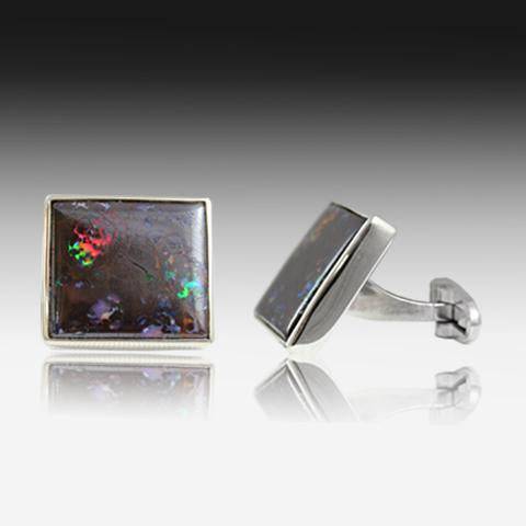 Sterling Silver boulder Opal cufflinks - Masterpiece Jewellery Opal & Gems Sydney Australia | Online Shop