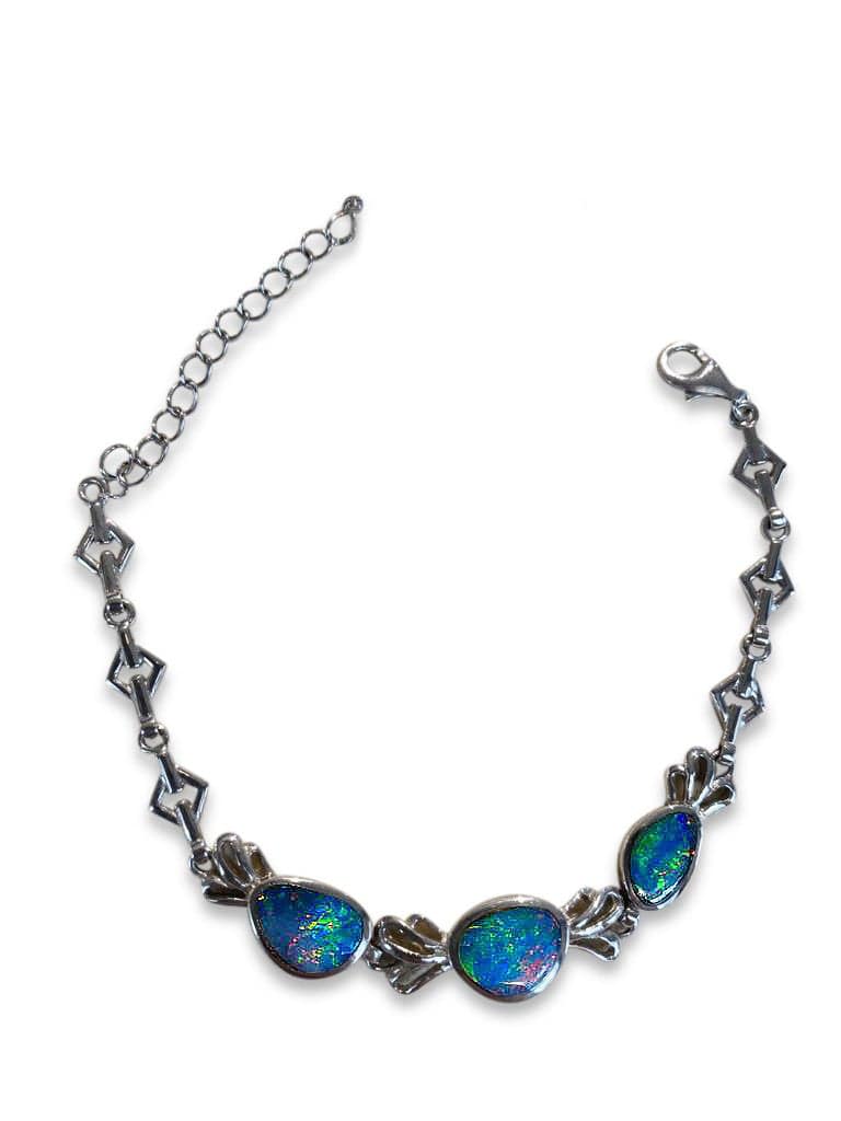 Sterling Silver Bracelet with 3 natural opal and ironstone backing doublet in bezel set. - Masterpiece Jewellery Opal & Gems Sydney Australia | Online Shop