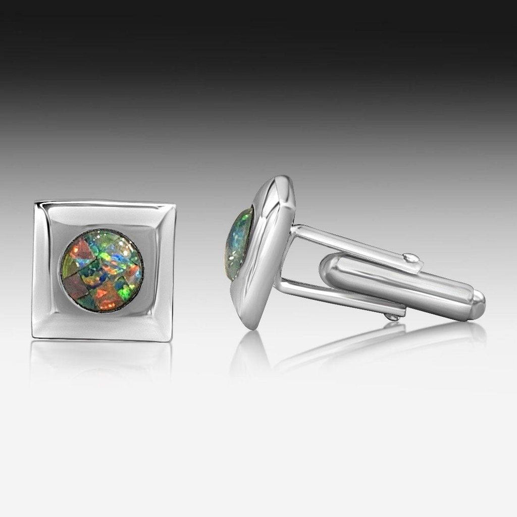 STERLING SILVER SQUARE SHAPE OPAL TRIPLET CUFFLINKS - Masterpiece Jewellery Opal & Gems Sydney Australia | Online Shop