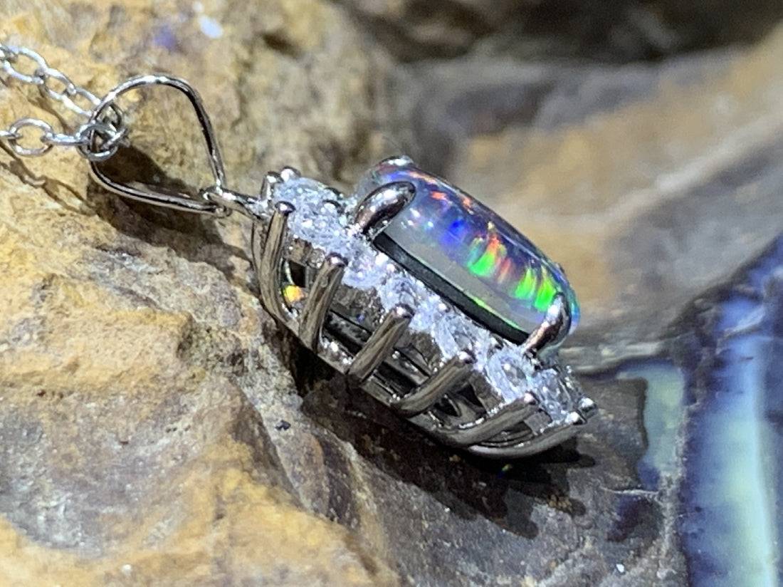 Sterling Silver Opal triplet cluster pendant - Masterpiece Jewellery Opal & Gems Sydney Australia | Online Shop
