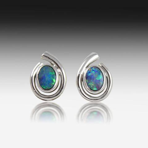 Sterling Silver swirl Opal earrings - Masterpiece Jewellery Opal & Gems Sydney Australia | Online Shop