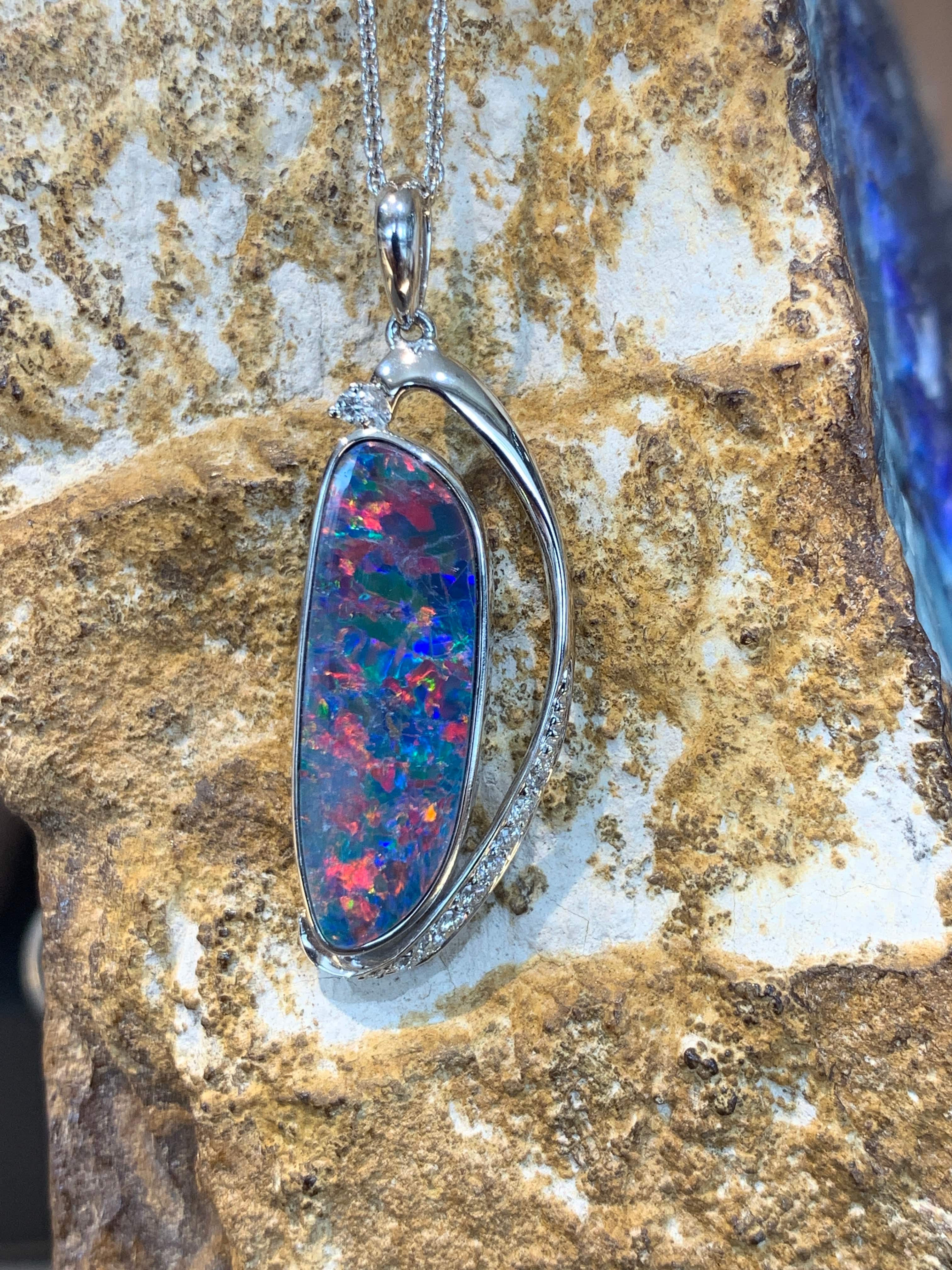 14kt White Gold Opal and diamond pendant - Masterpiece Jewellery Opal & Gems Sydney Australia | Online Shop