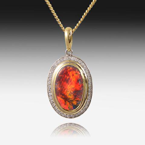 18kt Yellow Gold Black Opal and diamond pendant - Masterpiece Jewellery Opal & Gems Sydney Australia | Online Shop