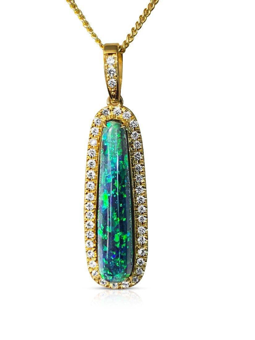 18kt Yellow Gold Black Opal and Diamond pendant - Masterpiece Jewellery Opal & Gems Sydney Australia | Online Shop