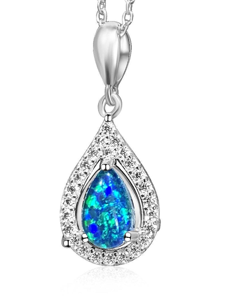 Sterling Silver pear shape 8x5mm Opal triplet cluster halo style setting - Masterpiece Jewellery Opal & Gems Sydney Australia | Online Shop