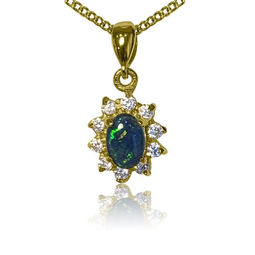 Sterling Silver Gold plated 7x5mm Opal Triplet cluster pendant - Masterpiece Jewellery Opal & Gems Sydney Australia | Online Shop