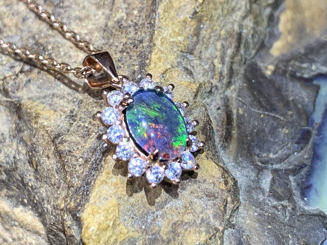 Sterling Silver Rose Gold plated Opal triplet cluster pendant - Masterpiece Jewellery Opal & Gems Sydney Australia | Online Shop