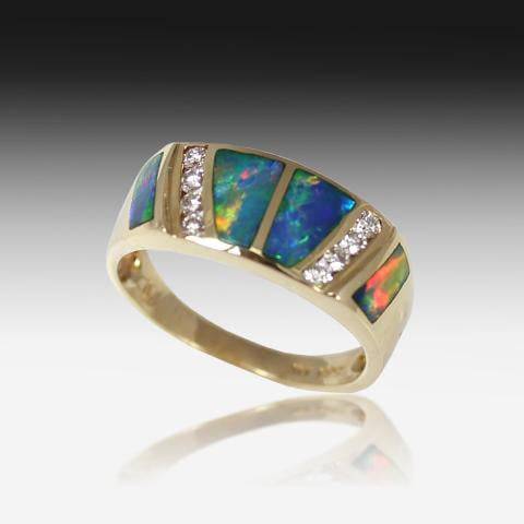 14K OPAL AND DIAMOND INLAY RING - Masterpiece Jewellery Opal & Gems Sydney Australia | Online Shop