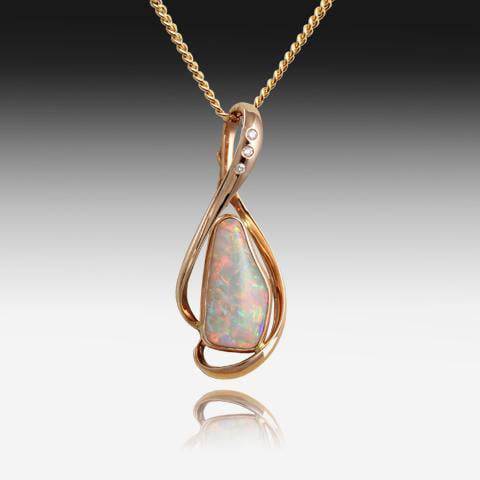 14kt Rose Gold Light Opal and diamond pendant - Masterpiece Jewellery Opal & Gems Sydney Australia | Online Shop