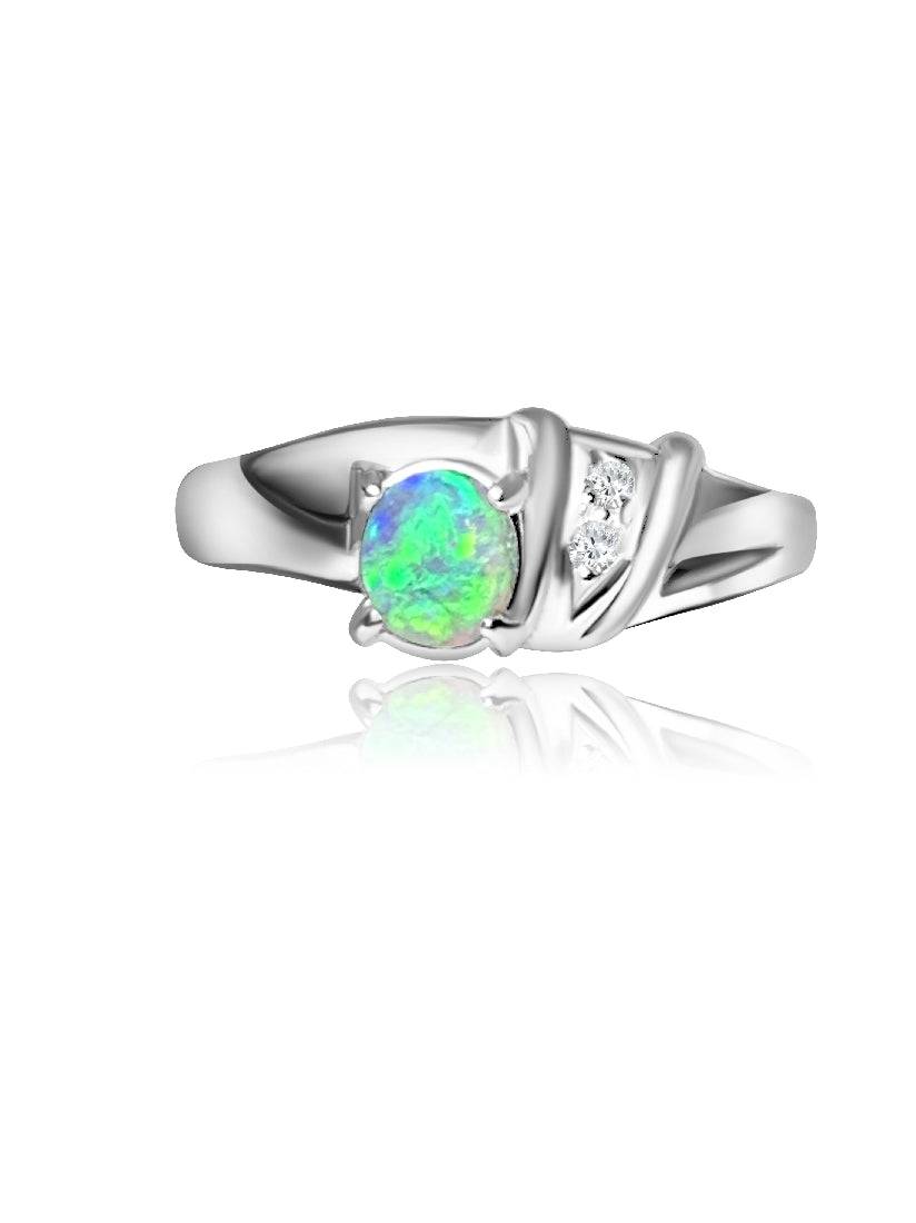 18kt White Gold Black Crystal Opal and Diamond ring - Masterpiece Jewellery Opal & Gems Sydney Australia | Online Shop