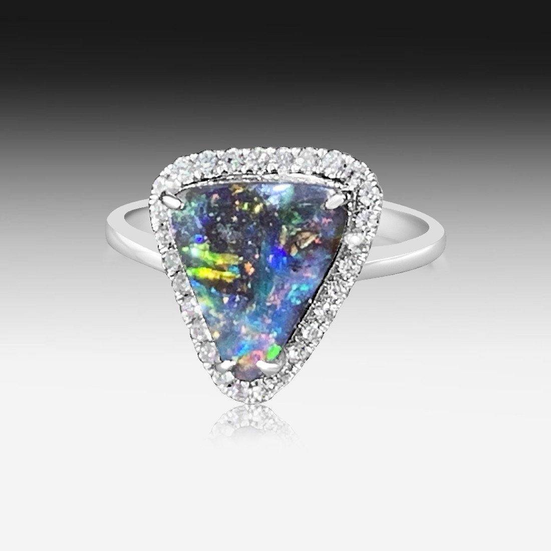 18kt White Gold Boulder Opal Diamond ring - Masterpiece Jewellery Opal & Gems Sydney Australia | Online Shop