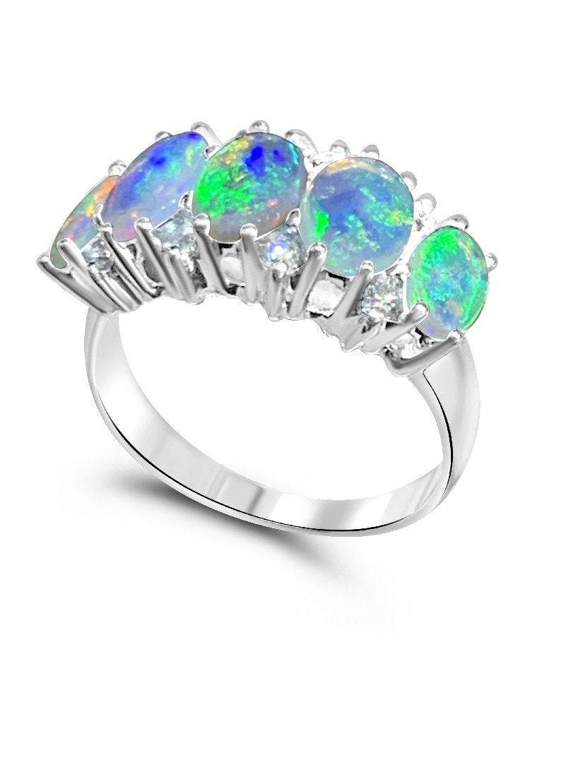 18kt White Gold Opal and Diamond ring - Masterpiece Jewellery Opal & Gems Sydney Australia | Online Shop