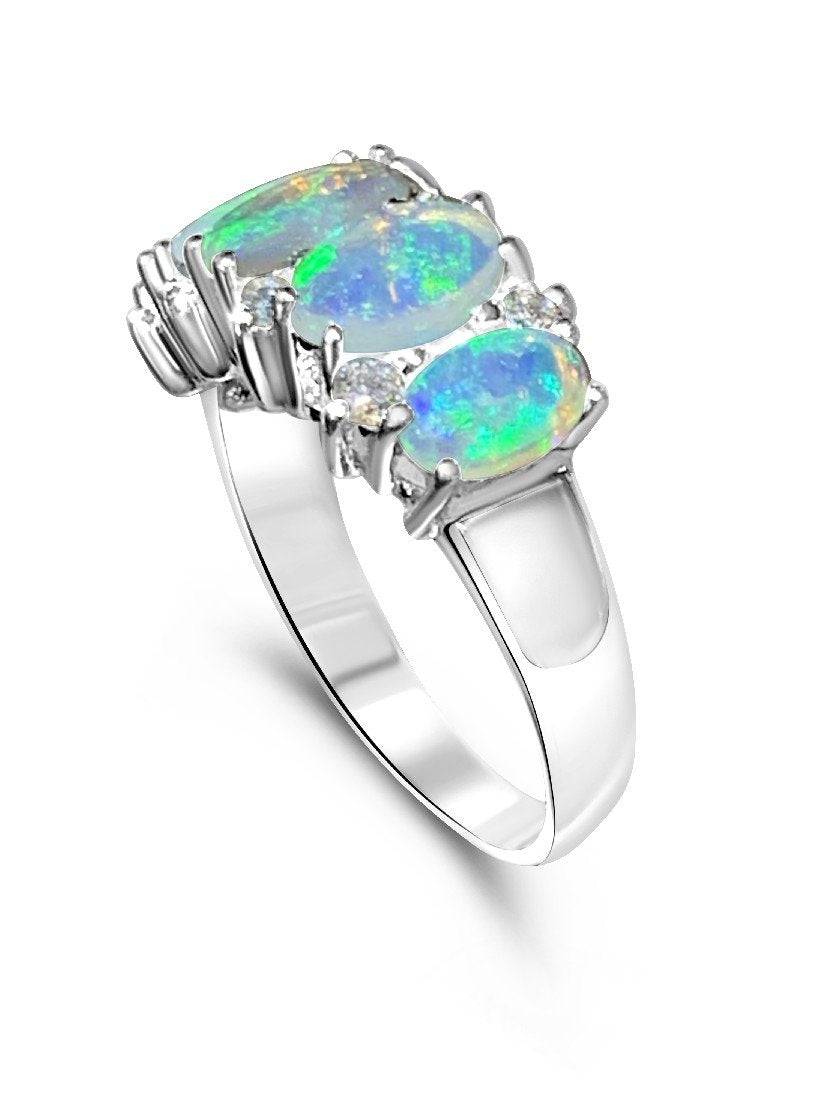18kt White Gold Opal and Diamond ring - Masterpiece Jewellery Opal & Gems Sydney Australia | Online Shop