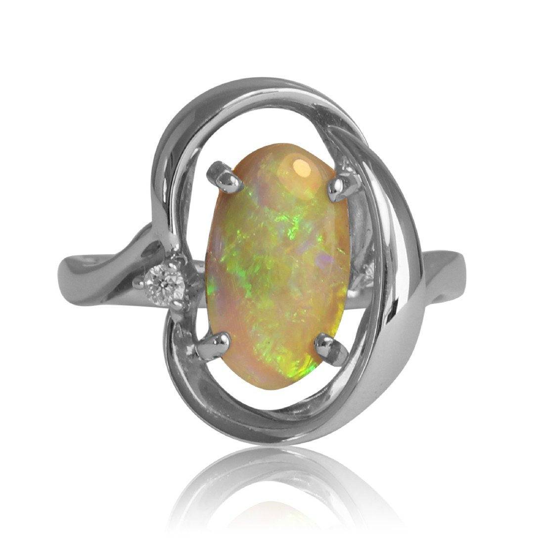 18kt White Opal Opal and Diamond ring - Masterpiece Jewellery Opal & Gems Sydney Australia | Online Shop