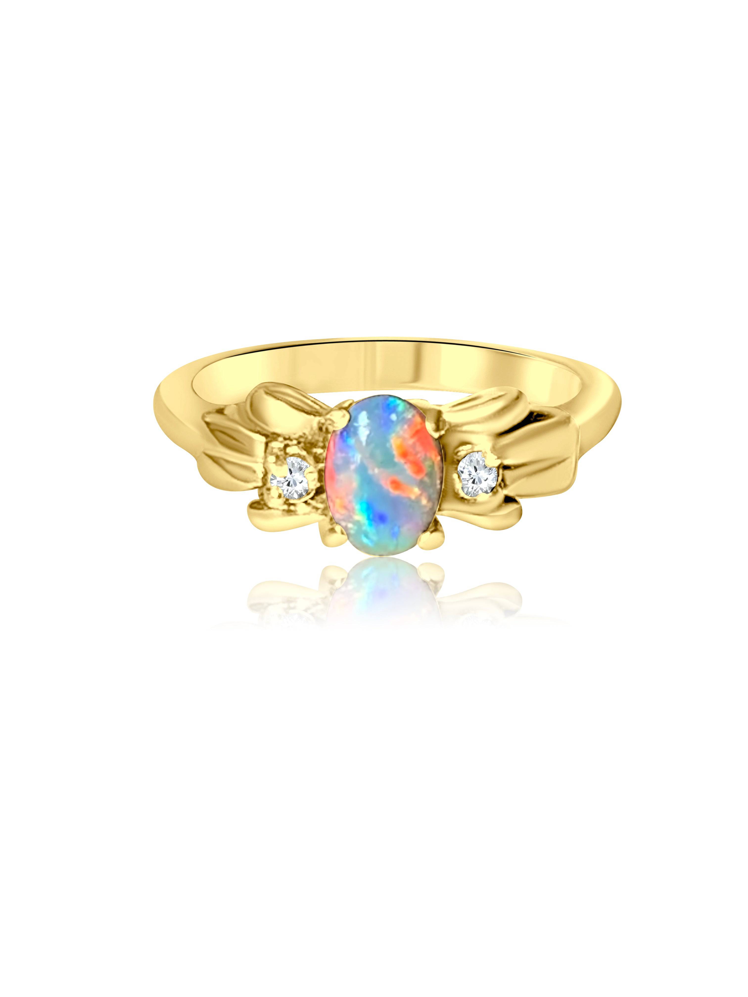 18kt Yellow Gold Black Opal and Diamond ring - Masterpiece Jewellery Opal & Gems Sydney Australia | Online Shop