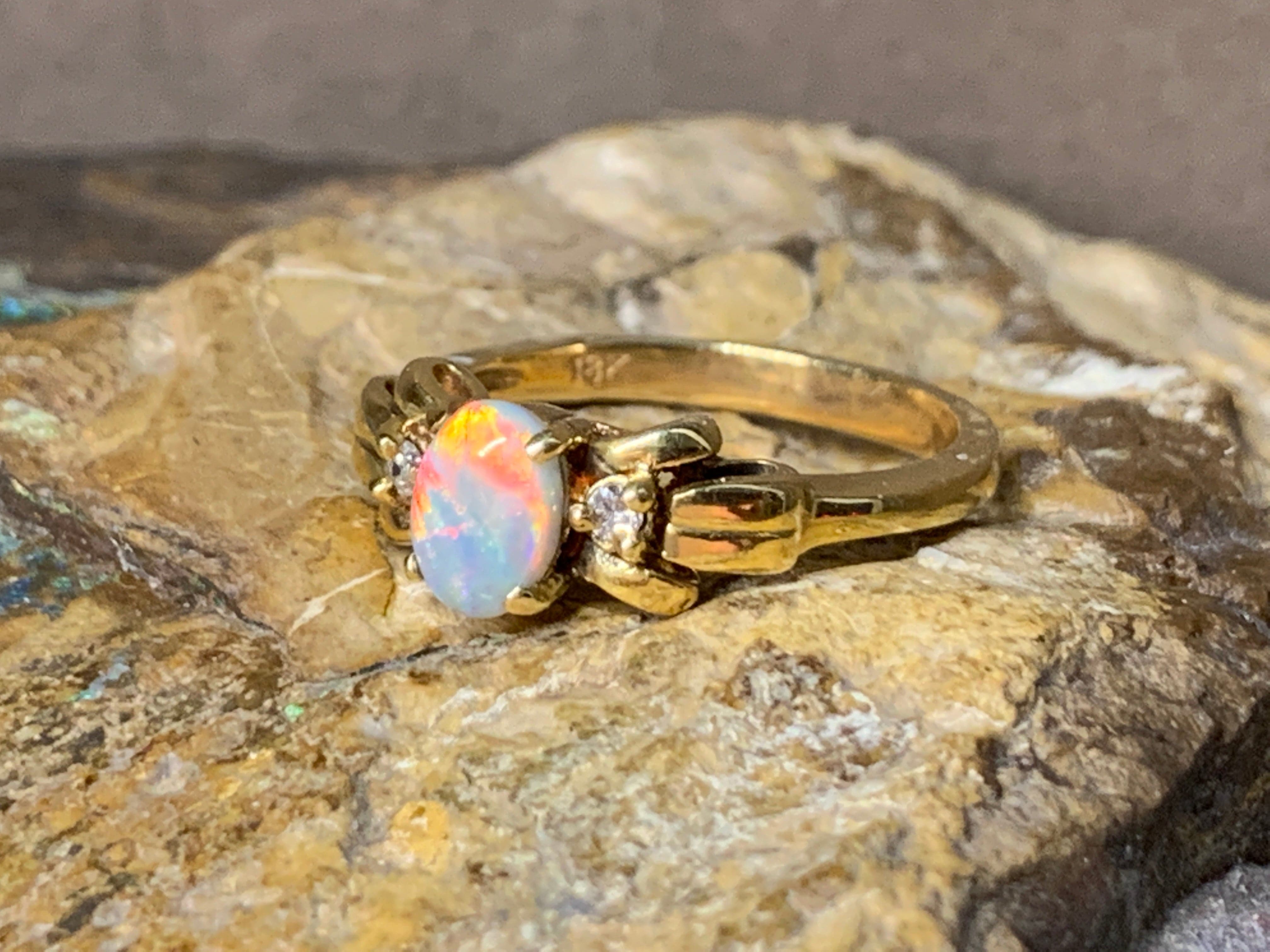 18kt Yellow Gold Black Opal and Diamond ring - Masterpiece Jewellery Opal & Gems Sydney Australia | Online Shop