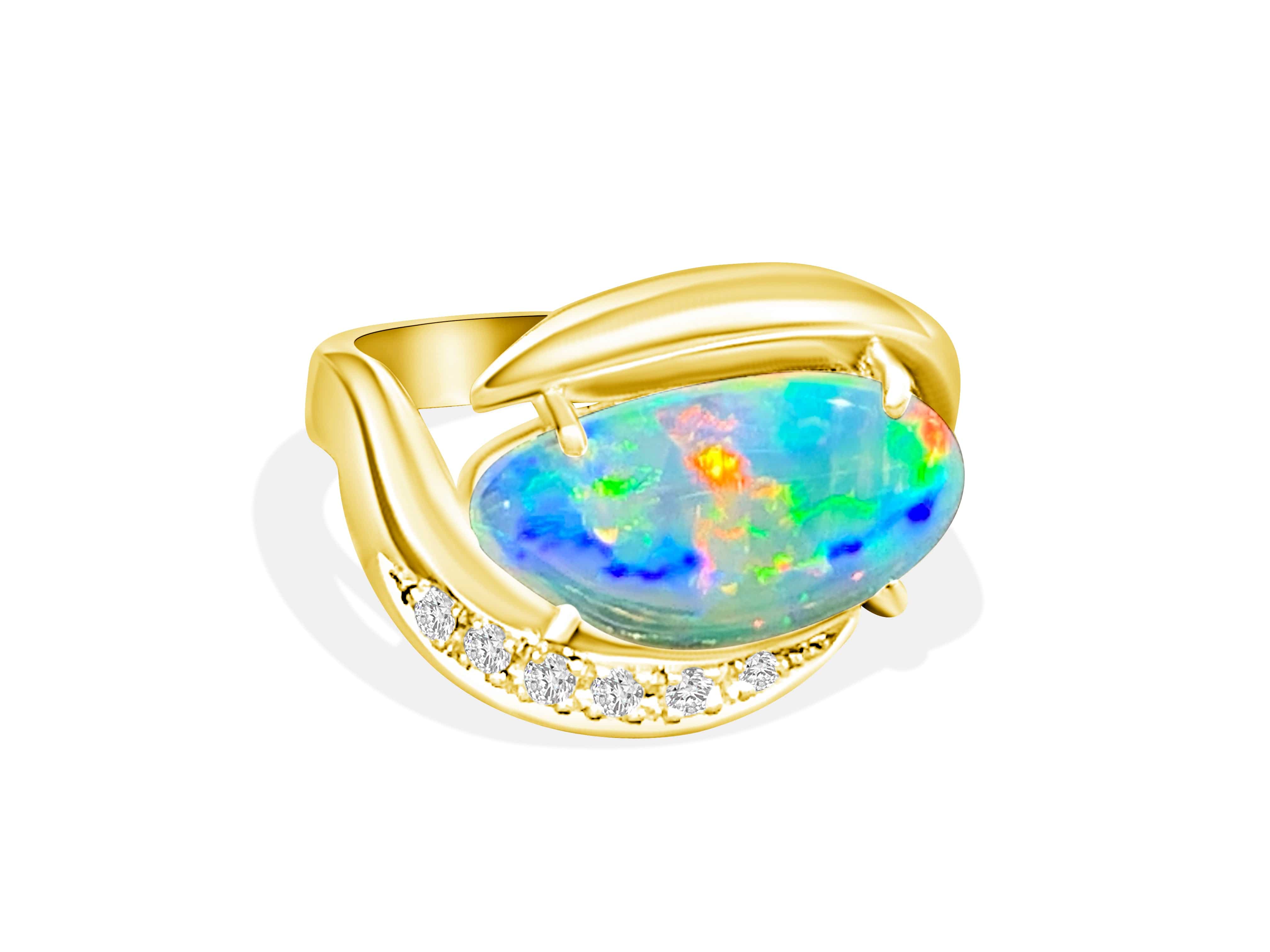 18KT YELLOW GOLD OPAL AND DIAMOND RING - Masterpiece Jewellery Opal & Gems Sydney Australia | Online Shop