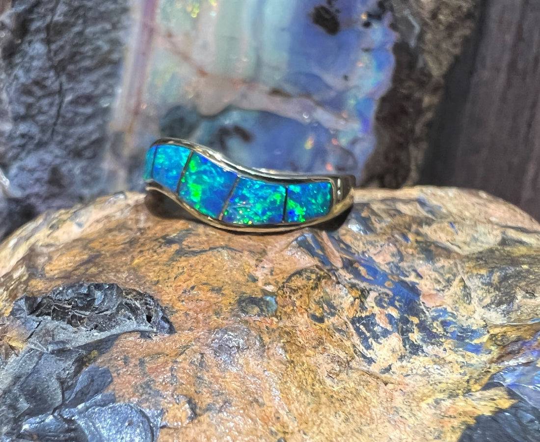 14kt Yellow Gold wave ring set with Opal inlayed - Masterpiece Jewellery Opal & Gems Sydney Australia | Online Shop