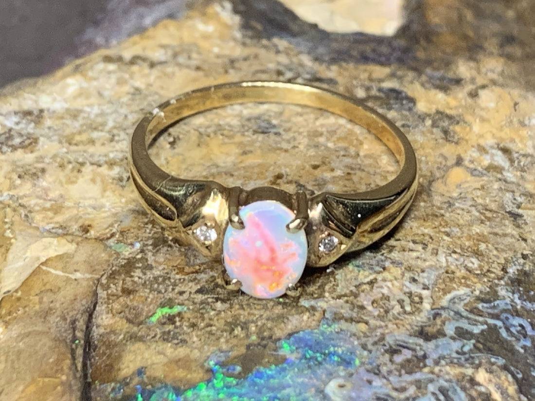 18kt Yellow Gold vintage Opal and Diamond ring - Masterpiece Jewellery Opal & Gems Sydney Australia | Online Shop