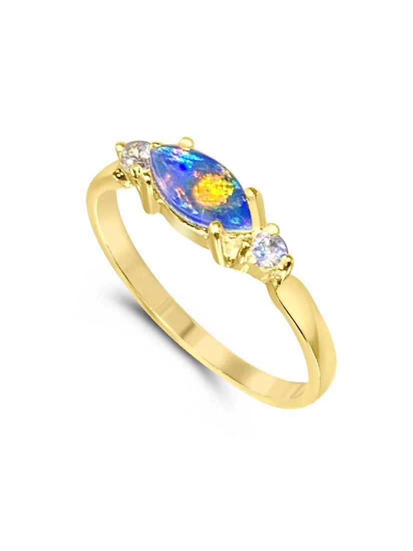 Sterling Silver Gold plated Opal triplet and cubic zirconia ring - Masterpiece Jewellery Opal & Gems Sydney Australia | Online Shop