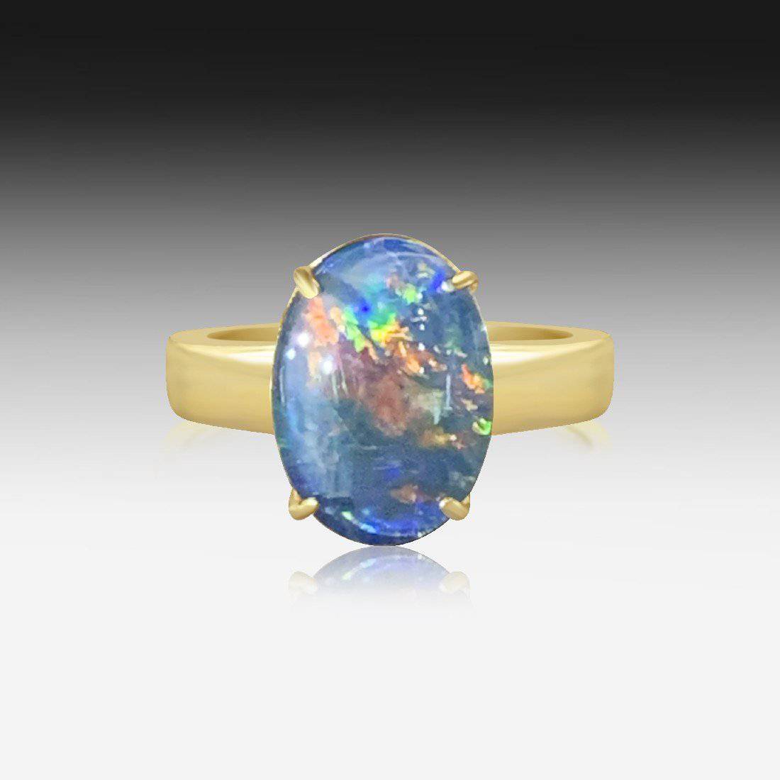 Sterling Silver Gold Plated Solitaire Opal Triplet ring - Masterpiece Jewellery Opal & Gems Sydney Australia | Online Shop
