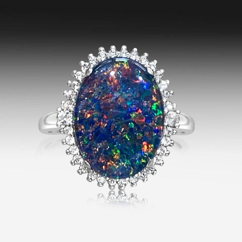 Sterling Silver Opal cluster ring - Masterpiece Jewellery Opal & Gems Sydney Australia | Online Shop