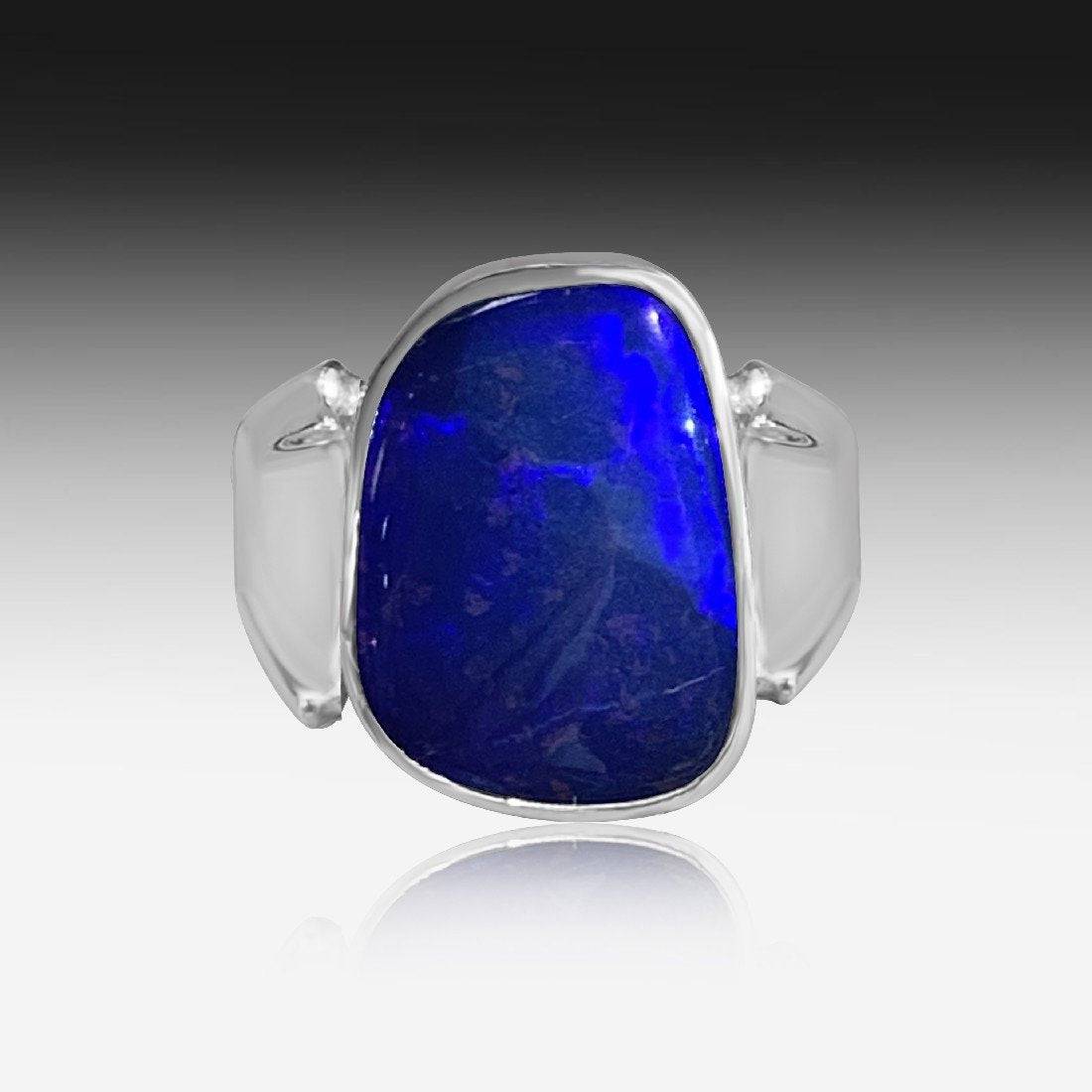 Sterling Silver Palladium Boulder Opal ring - Masterpiece Jewellery Opal & Gems Sydney Australia | Online Shop