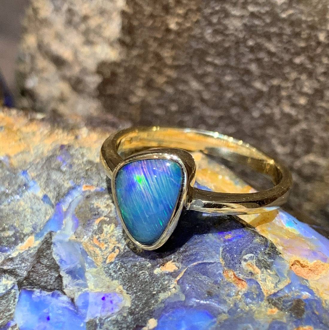14kt Yellow Gold Opal Black Opal ring - Masterpiece Jewellery Opal & Gems Sydney Australia | Online Shop