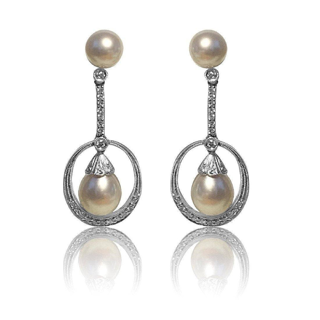 18kt White Gold Pearl and DIamond earrings - Masterpiece Jewellery Opal & Gems Sydney Australia | Online Shop